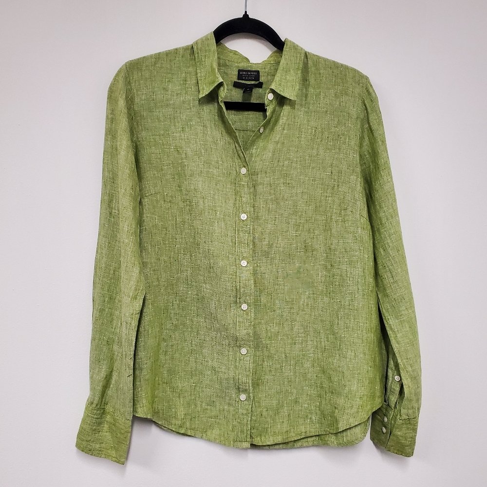 J. Crew Baird McNutt Irish Linen Slim Perfect Button Down Shirt 10 Green Coastal